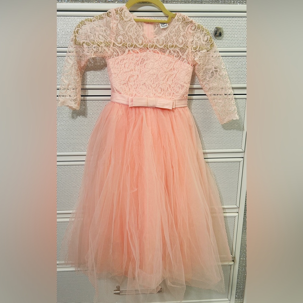 Flower Girl Lace Bridesmaid Dress 3/4 Sleeves Pageant Ball Gowns Princess EUC